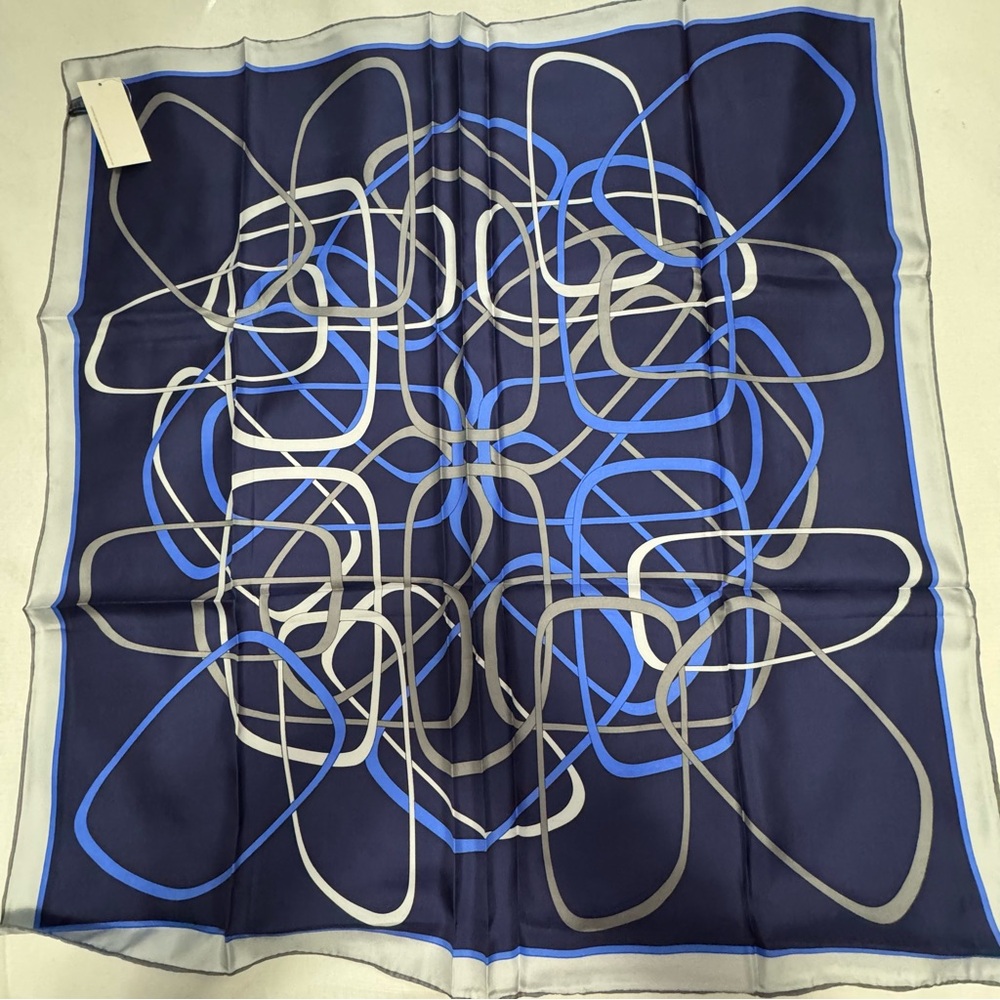 Silk Blue and Gray Geometric Scarf Square  Gmbh